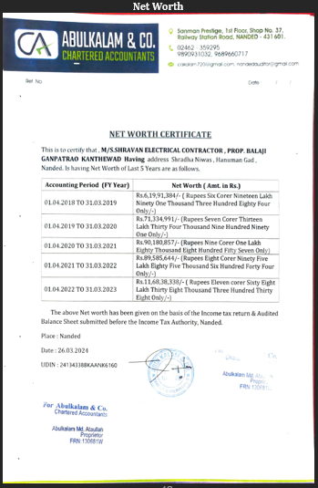 Net Worth Certificate