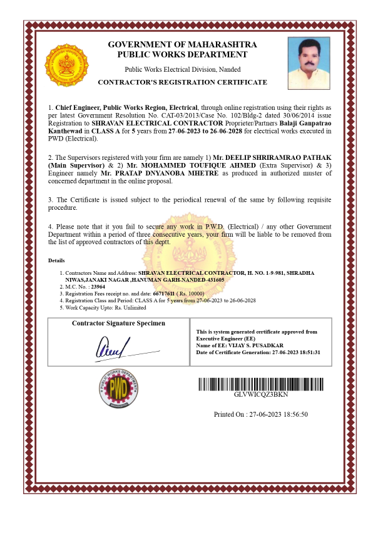 Contractor's Registration Certificate